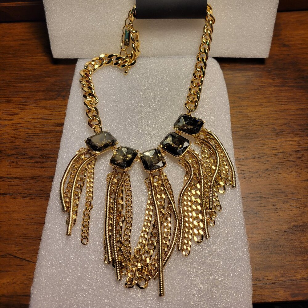 I.N.C. Necklace Goldtone & Black Jewels NWT $49.50